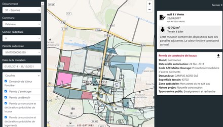 Carto DVF et Autorisations d'urbanisme - zoom Campus Agro à Palaiseau - capture d'écran