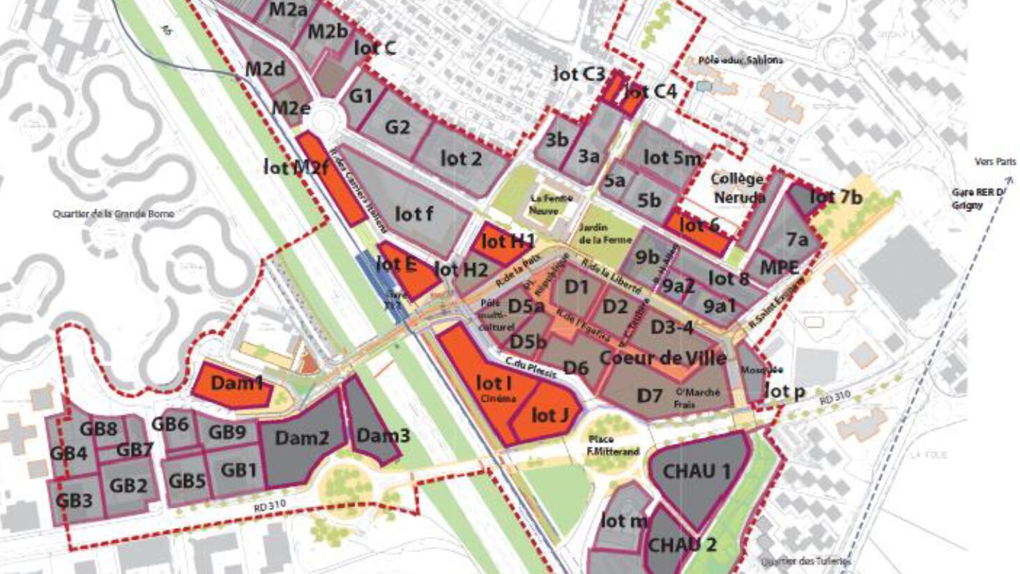 Grigny ZAC Centre ville plan des lots