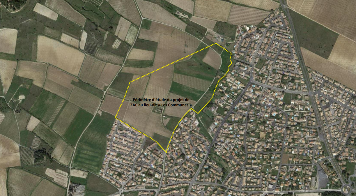 Périmètre d'étude du projet de ZAC "Les communes" à Montady