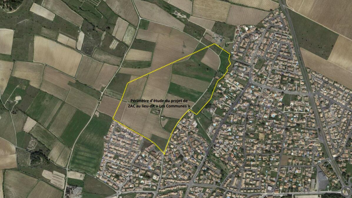 Périmètre d'étude du projet de ZAC "Les communes" à Montady