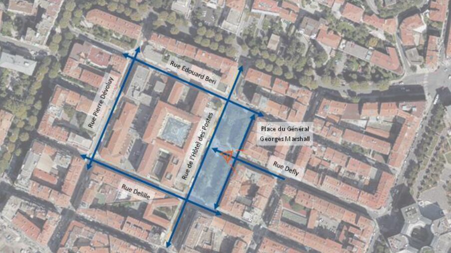 Périmètre d'intervention pour la requalification des abords de l'Hotel des Polices