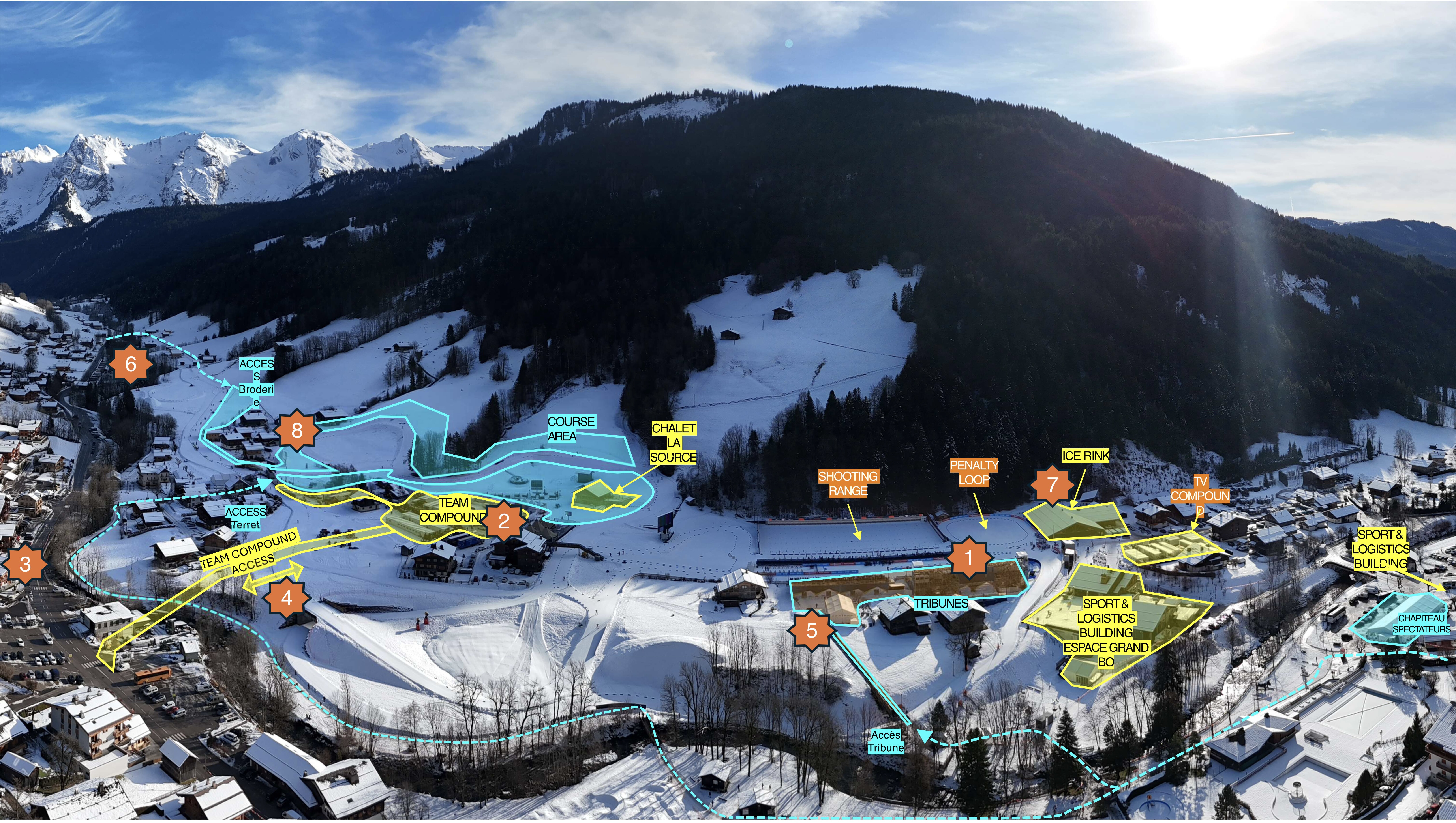 Vue aérienne site biathlon Grand Bornand