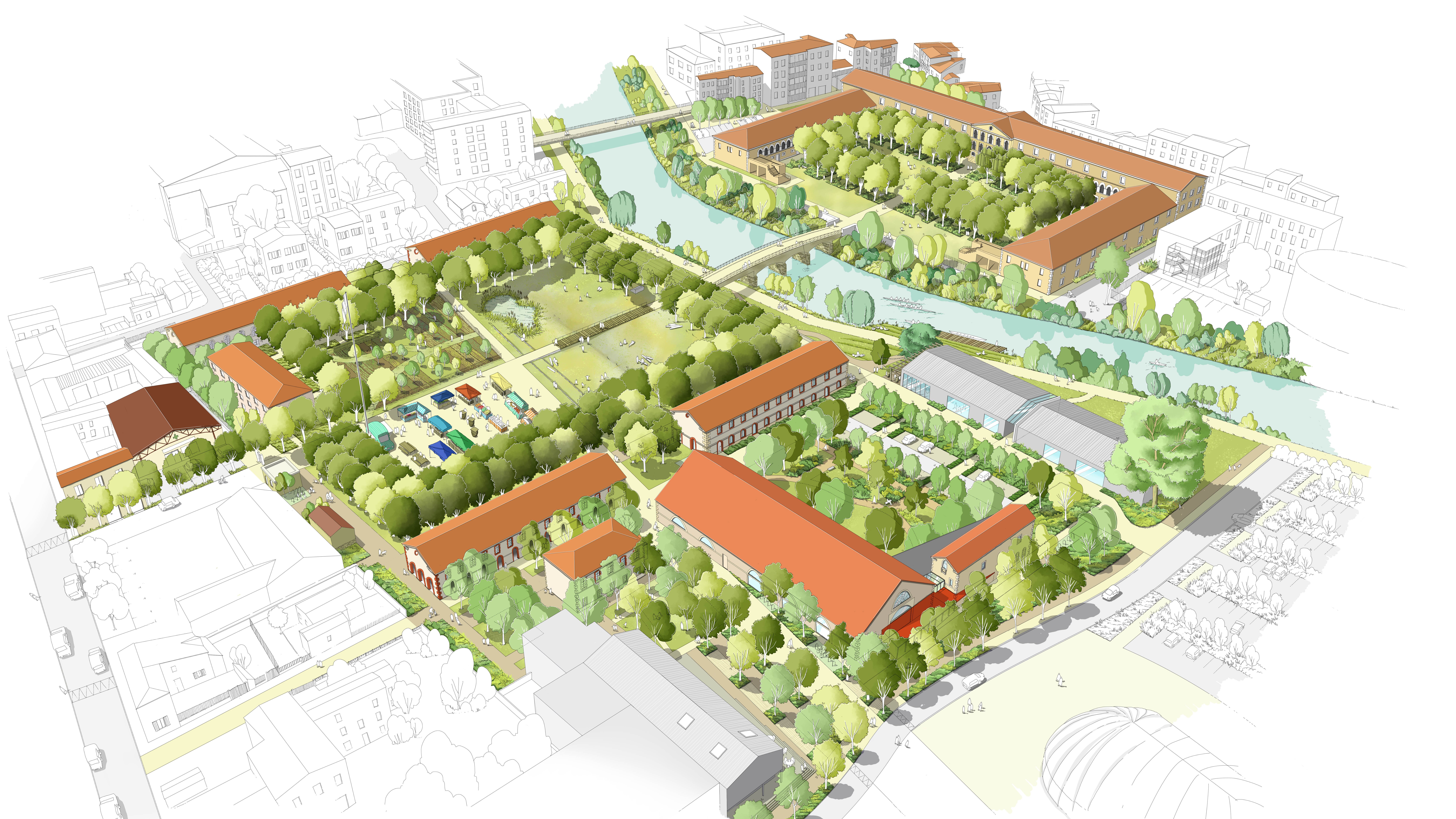 Axonométrie de la caserne Espagne à Auch