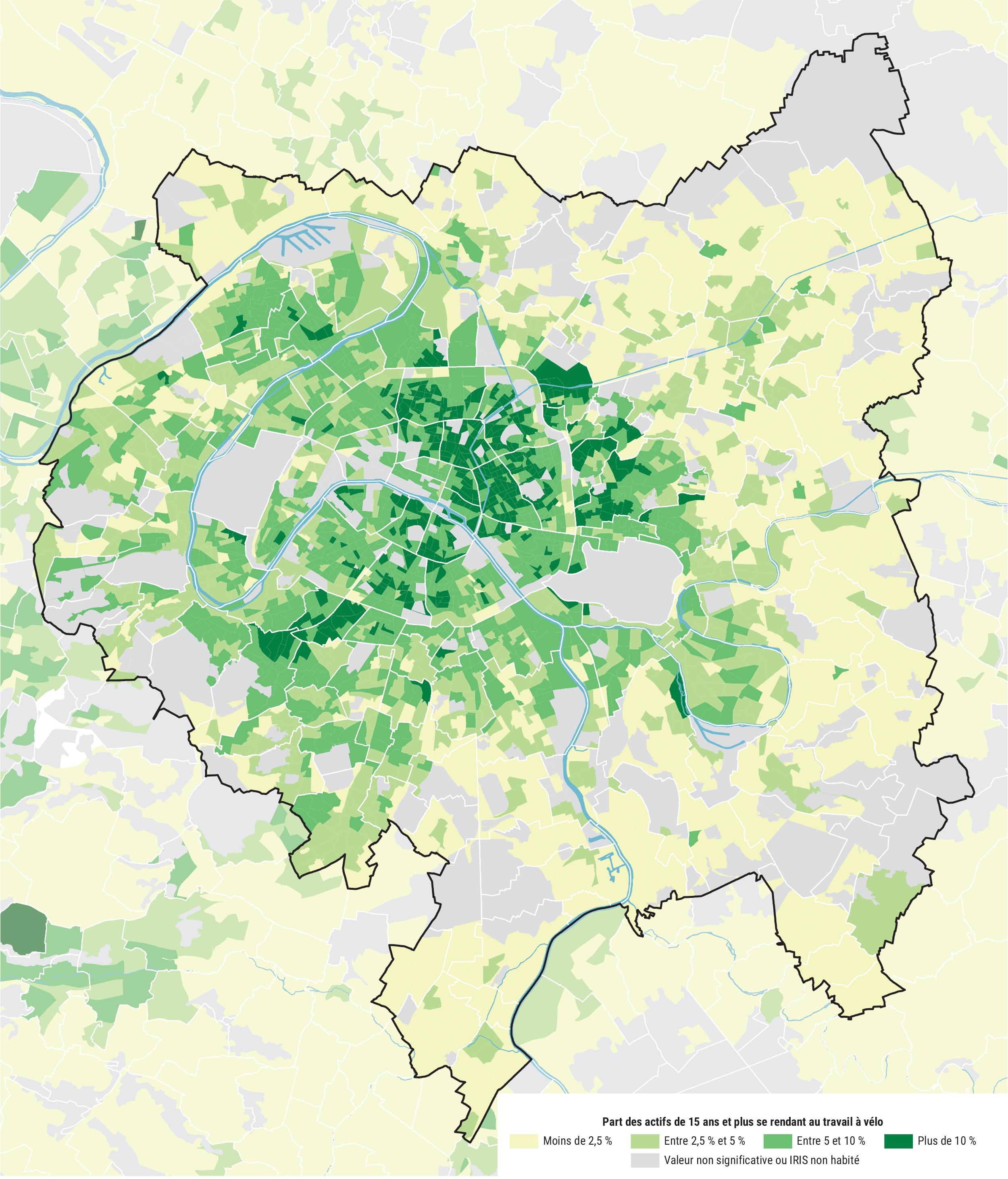 Grand Paris   Densité des personnes se rendant au travail à vélo