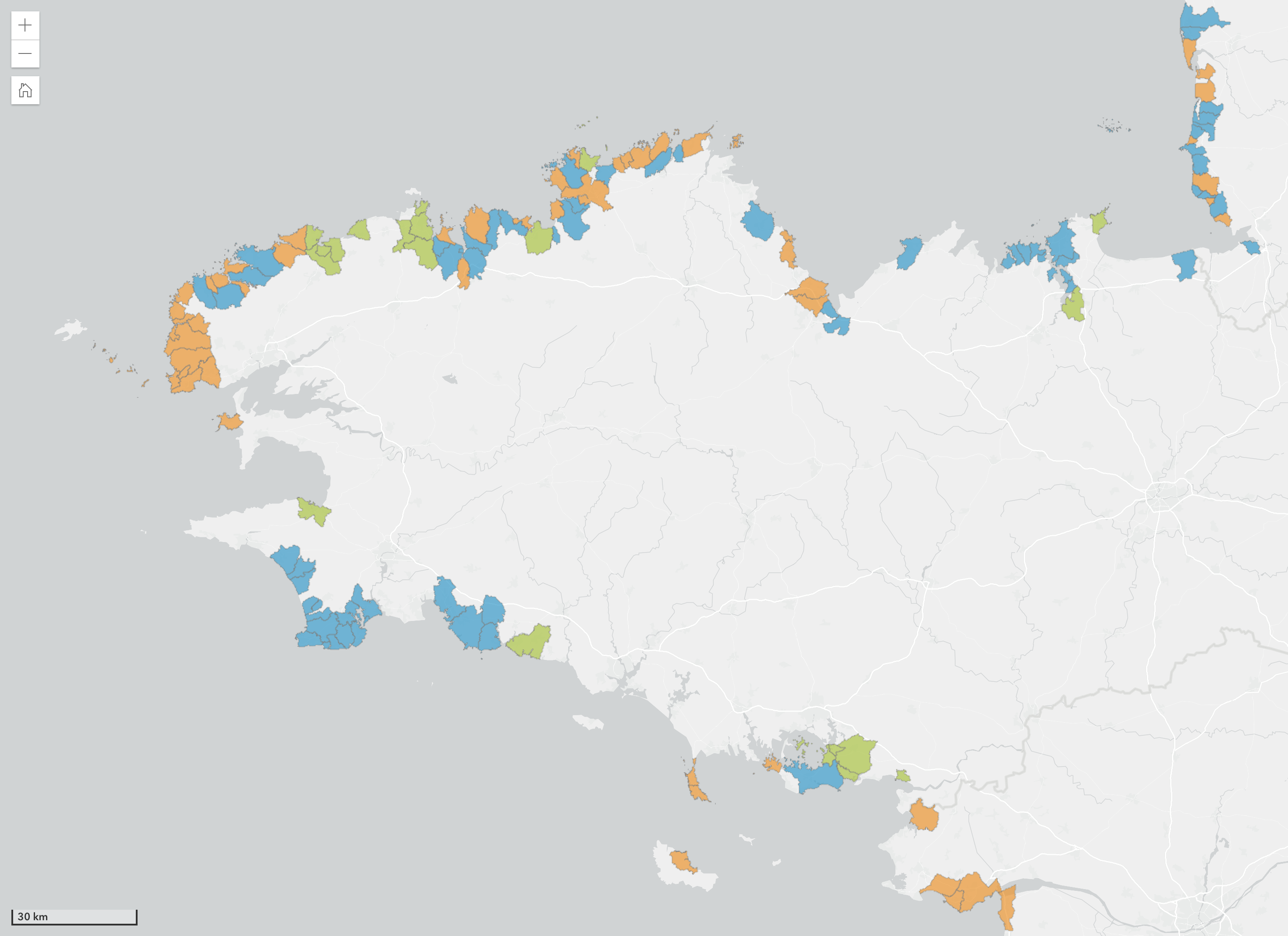 Bretagne communes exposées recul trait de côte